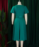 Square Neck High Waisted Large Hem Dress in Solid Color