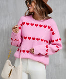 Classic Women Heart Pattern Knit Sweater Trendy Pullover