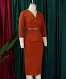 Collared High Waisted Pencil Skirt with Fitted Waist and Gathered Neckline