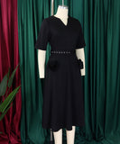 V Neck Short Sleeve Cinched Waist A Line Dress