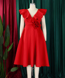 V Neck Ruffled Floral Evening Dress for Elegant Banquets