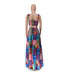 Vibrant Printed Sleeveless Long Dress Set in Red and Pink