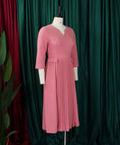 Solid Color Pleated Large Size Dress in Pink Deep Blue and Rose