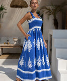 Vacation-Style Halter Top Beach Dress with High Waist Skirt