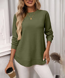 Loose Waffle Blouse Relaxed Fit Long-Sleeved Top Essentials