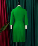 Seductive All Black Pleated Dress With Tailored Collar