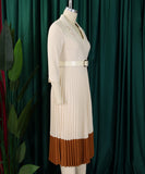 Elegant Women's Suit-Style Pleated Dress with Belt and Collar