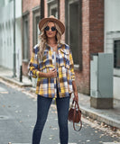 Collared Long Sleeve Pocket Casual Check Shirt Polyester