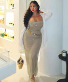Sequin Halter Evening Gown In Light Apricot Polyester