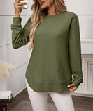 Loose Waffle Blouse Relaxed Fit Long-Sleeved Top Essentials