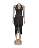Glamorous Hot Drill Hanging Neck Perspective Slim Slit Wrap Buttock Dress