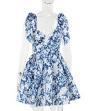 Sexy Printed Lace A Line Skirt Blue Red Polyester Fashion