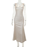 Apricot Halter Neck Long Dress High Waisted Polyester