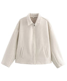 Pure Color Wide Zip Wool Coat With Classic Fit Beige