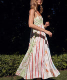Floral Maxi Dress for Women in Green and Pink Sleeveless Style