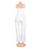 Fluffy Lace Halter Top And Pants Set With Tassels Details