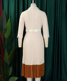 Elegant Women's Suit-Style Pleated Dress with Belt and Collar
