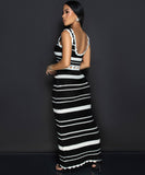 Bohemian Color-Blocked Knitted Vest Top and Skirt Set for Women