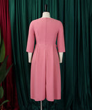 Solid Color Pleated Large Size Dress in Pink Deep Blue and Rose