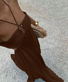 Solid Color Plunging Pleated Sleeveless Halter Dress for You