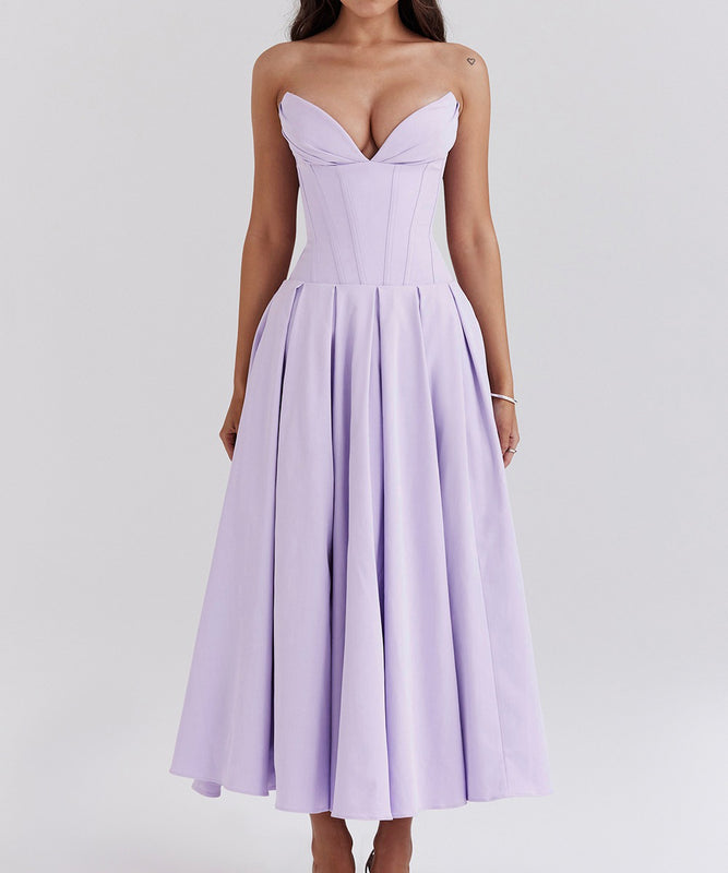 Sexy Sleeveless Plunging Dress Solid Color Polyester