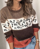 Classic Womens Leopard Patchwork Relaxed Knit Sweater