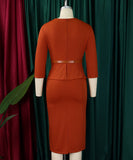 Collared High Waisted Pencil Skirt with Fitted Waist and Gathered Neckline