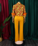 Stylish Printed Long-Sleeved Shirt Wide-Leg Pants Fashion Suit