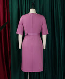 Fashionable High-Waisted Pleated Dress With Five-Quarter Sleeves
