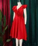 V Neck Ruffled Floral Evening Dress for Elegant Banquets