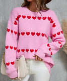 Classic Women Heart Pattern Knit Sweater Trendy Pullover