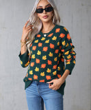 Classic Relaxed Womens Leafy Christmas Round Neck Sweater