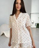 ComfyNest Pure Cotton Printed Underwear Short-Sleeved Cardigan And Shorts Three-Piece Home Wear – Breathable And Soft Cotton Comfort