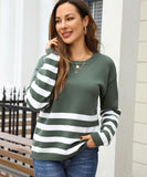 Relaxed Patchwork Striped Sweater With Round Neck Casual