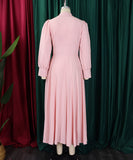 Solid Color Long Sleeve Swing Dress in Light Pink Black Red White