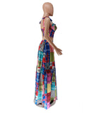Vibrant Printed Sleeveless Long Dress Set in Red and Pink