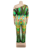 Elegant Diagonal Shoulder Ethnic Style Printed Jumpsuit Joy