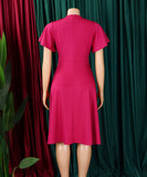 Plus Size Solid Color Lace Up Short Sleeve Dress for Women