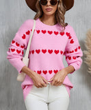 Classic Women Heart Pattern Knit Sweater Trendy Pullover