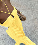 Solid Color Plunging Pleated Sleeveless Halter Dress for You