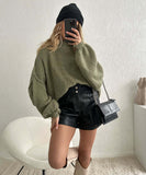 Relaxed Semi High Neck Pullover Sweater For Everyday Wear