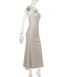 Apricot Halter Neck Long Dress High Waisted Polyester