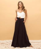 Loose Wide Leg Pants with Drawstring Waist in Blue and Black