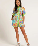 Positioned Print Open Cardigan Shirt And Short Pants Set
