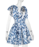 Sexy Printed Lace A Line Skirt Blue Red Polyester Fashion