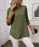 Loose Waffle Blouse Relaxed Fit Long-Sleeved Top Essentials