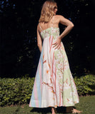 Floral Maxi Dress for Women in Green and Pink Sleeveless Style