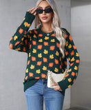 Classic Relaxed Womens Leafy Christmas Round Neck Sweater