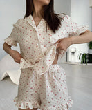 ComfyNest Pure Cotton Printed Underwear Short-Sleeved Cardigan And Shorts Three-Piece Home Wear – Breathable And Soft Cotton Comfort