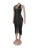Glamorous Hot Drill Hanging Neck Perspective Slim Slit Wrap Buttock Dress